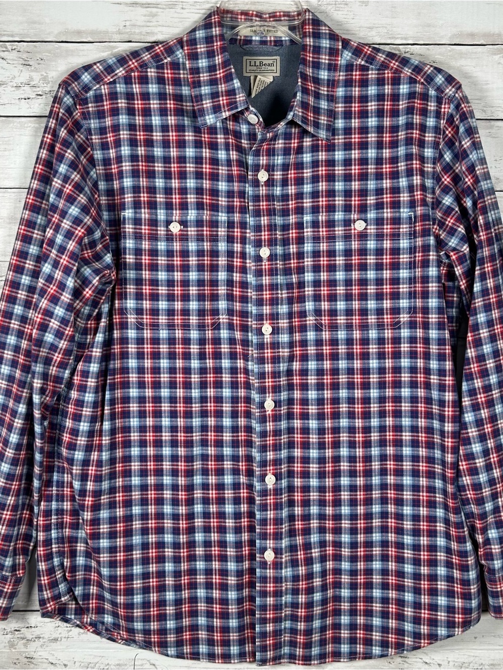LL Bean Men’s Cotton Plaid Button Down Shirt Long Sleeve Slightly Fitted L